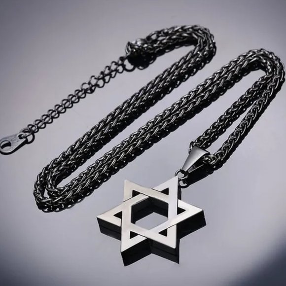 Black Jewish Star of David Necklace - Picture 2 of 4